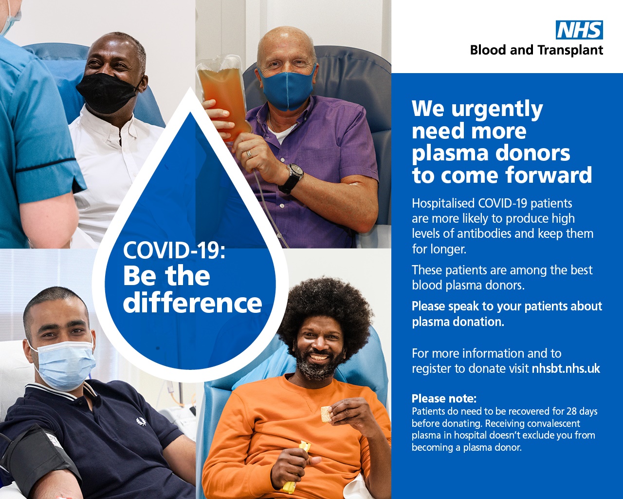   NHSBT are asking 18-65 males who've had COVID to donate plasma for new treatment research that could save lives. Find out how.